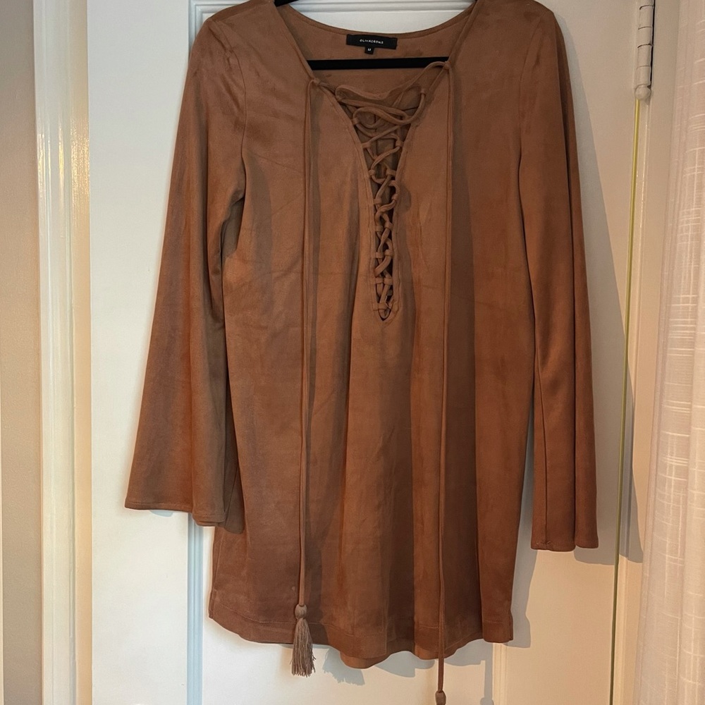 Faux Suede Olivaceous Dress